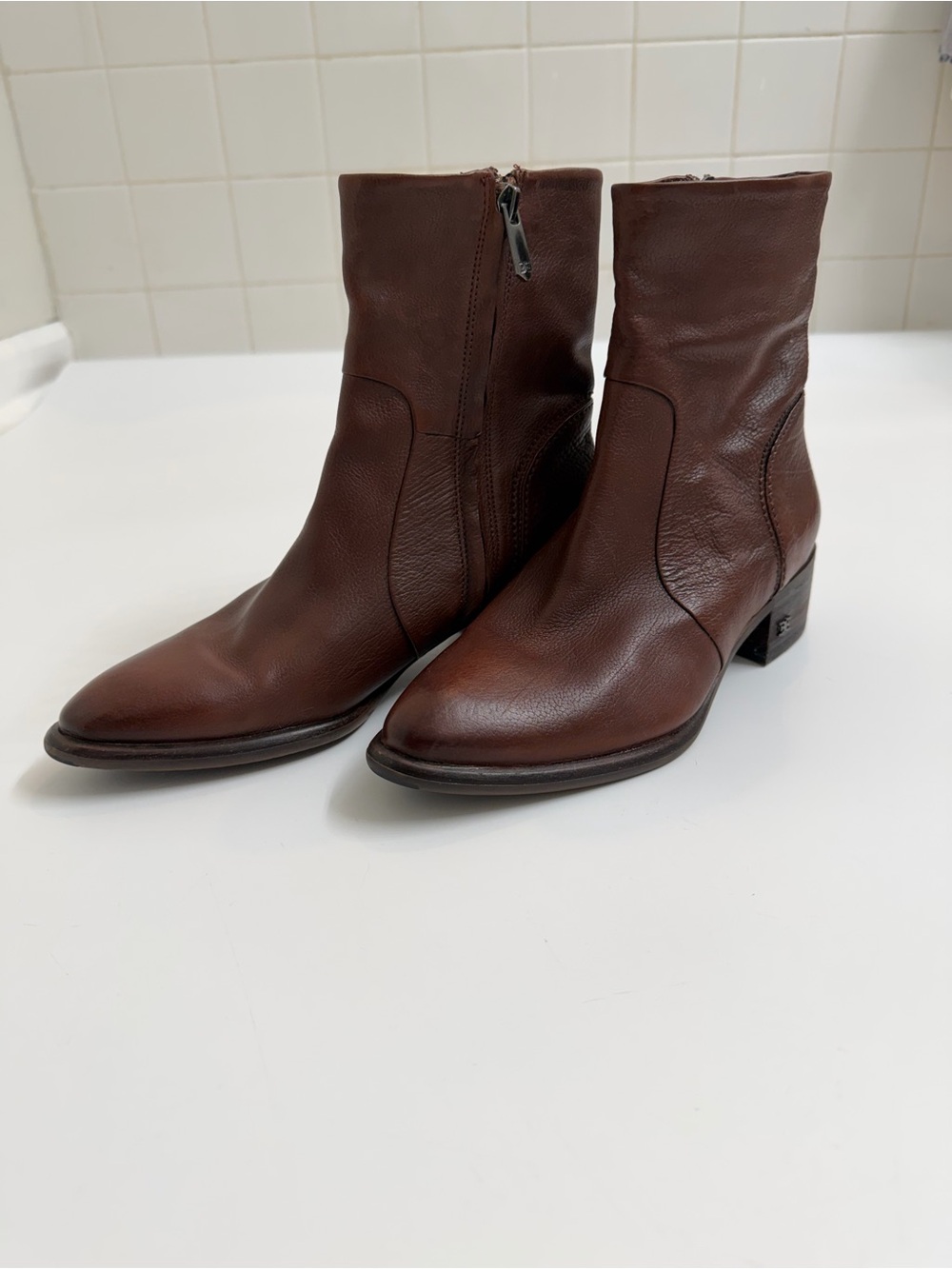 Sam Edelman Hilary‎ Leather Ankle Boots Brown Cognac Size 6